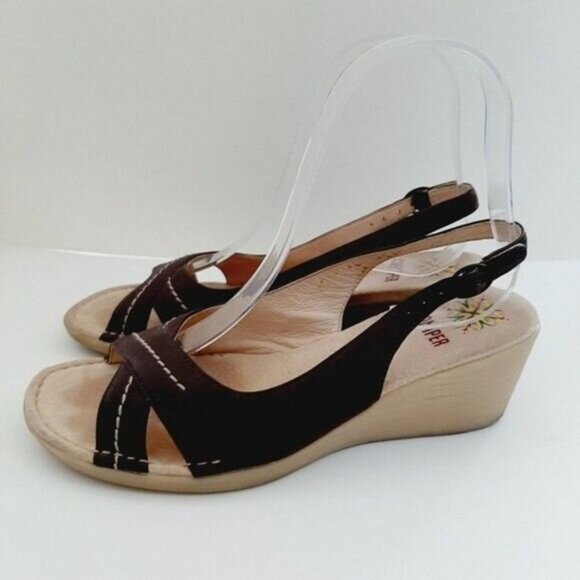 CAMPER Slingback Wedge Sandals Criss-Cross Brown Sz 5.5 - Picture 7 of 15